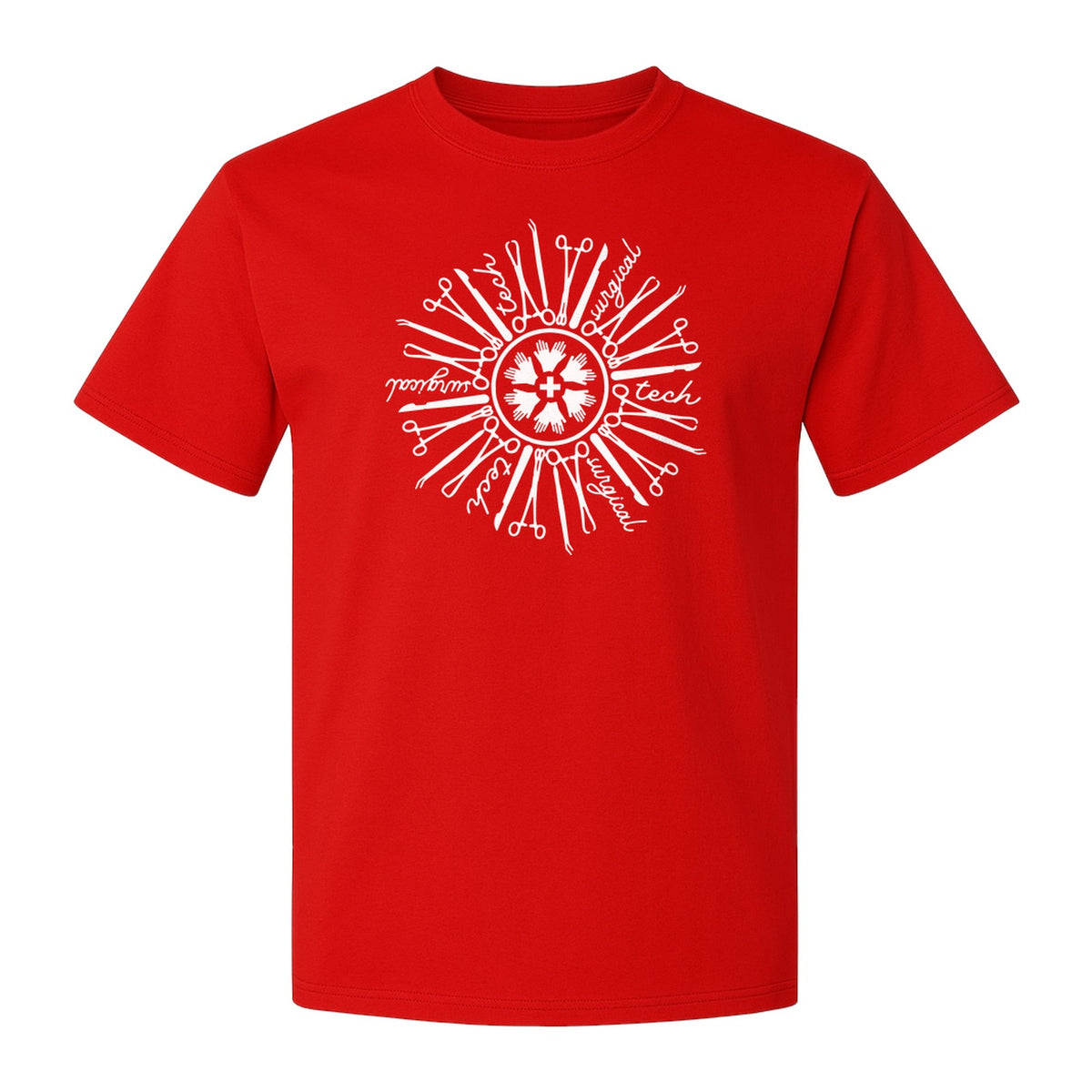 Surgical Tech T-Shirt, White Instrument Circle Design for Operating Room Technologists