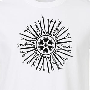 Surgical Tech T-Shirt, White Instrument Circle Design for Operating Room Technologists