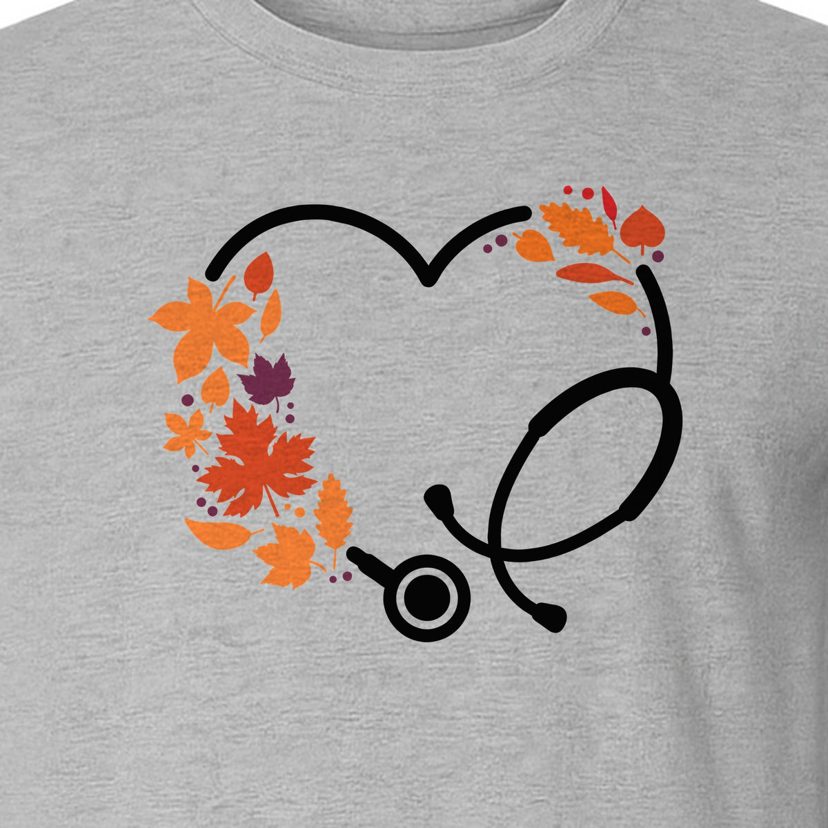 Nurse Fall T-Shirt, Autumn Leaf Heart Stethoscope Design for Healthcare Workers