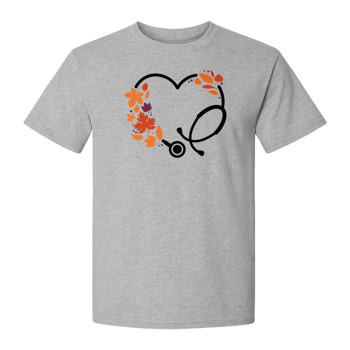 Nurse Fall T-Shirt, Autumn Leaf Heart Stethoscope Design for Healthcare Workers