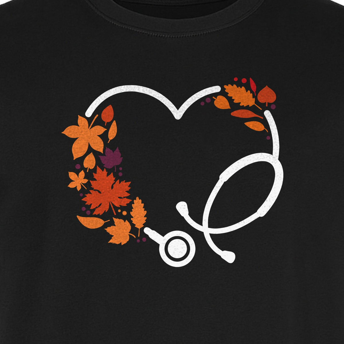Nurse Fall T-Shirt, Autumn Leaf Heart Stethoscope Design for Healthcare Workers