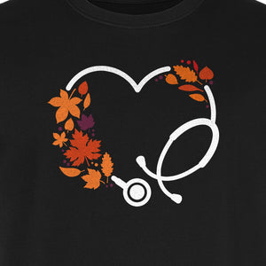 Nurse Fall T-Shirt, Autumn Leaf Heart Stethoscope Design for Healthcare Workers