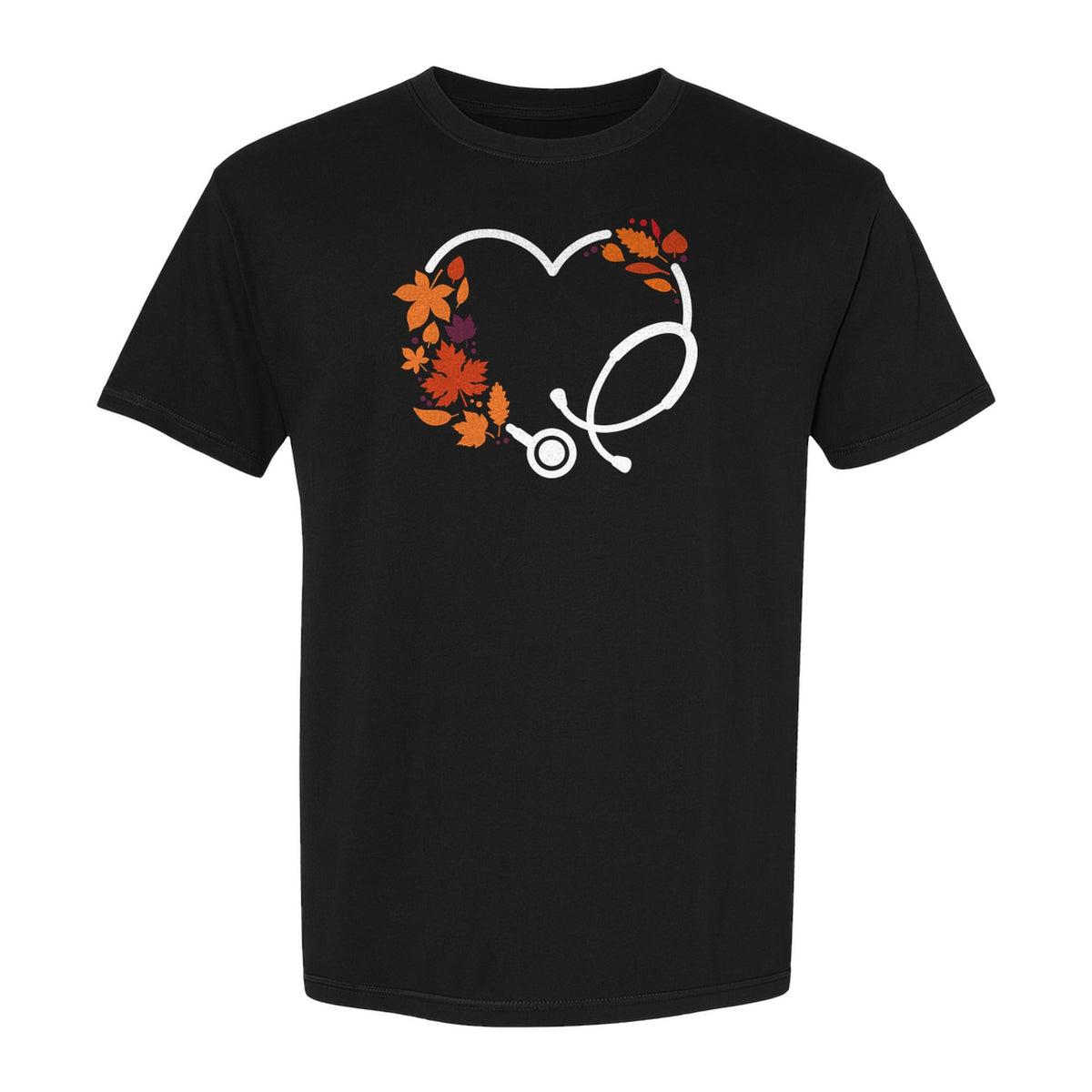 Nurse Fall T-Shirt, Autumn Leaf Heart Stethoscope Design for Healthcare Workers