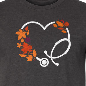 Nurse Fall T-Shirt, Autumn Leaf Heart Stethoscope Design for Healthcare Workers