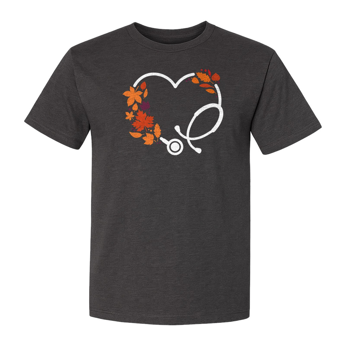Nurse Fall T-Shirt, Autumn Leaf Heart Stethoscope Design for Healthcare Workers