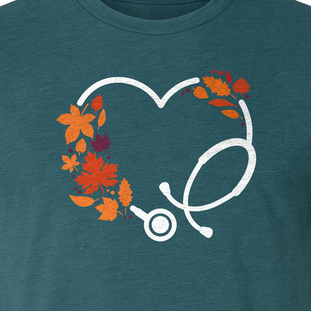 Nurse Fall T-Shirt, Autumn Leaf Heart Stethoscope Design for Healthcare Workers