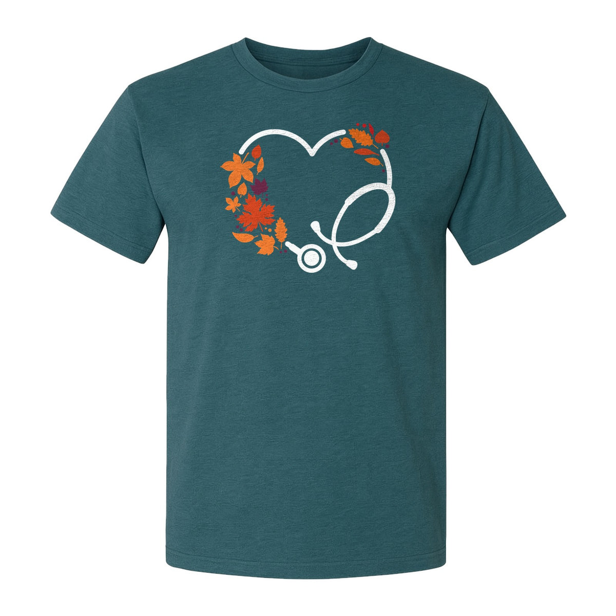 Nurse Fall T-Shirt, Autumn Leaf Heart Stethoscope Design for Healthcare Workers
