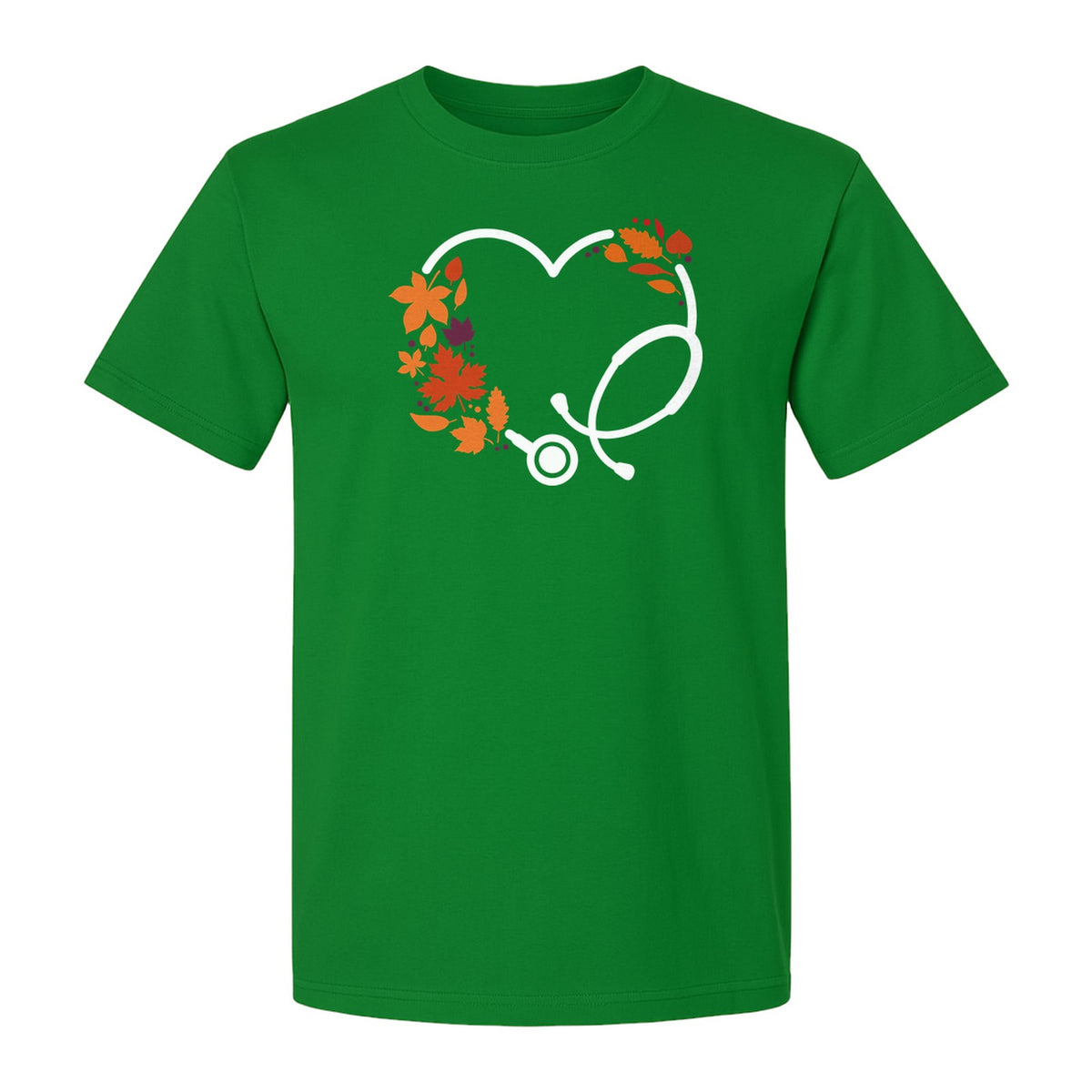 Nurse Fall T-Shirt, Autumn Leaf Heart Stethoscope Design for Healthcare Workers