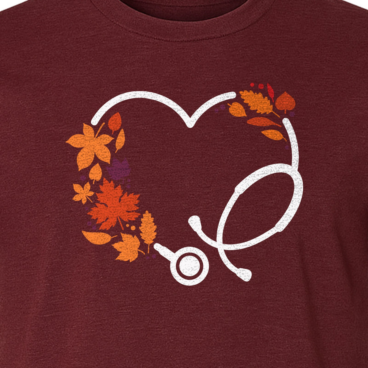 Nurse Fall T-Shirt, Autumn Leaf Heart Stethoscope Design for Healthcare Workers