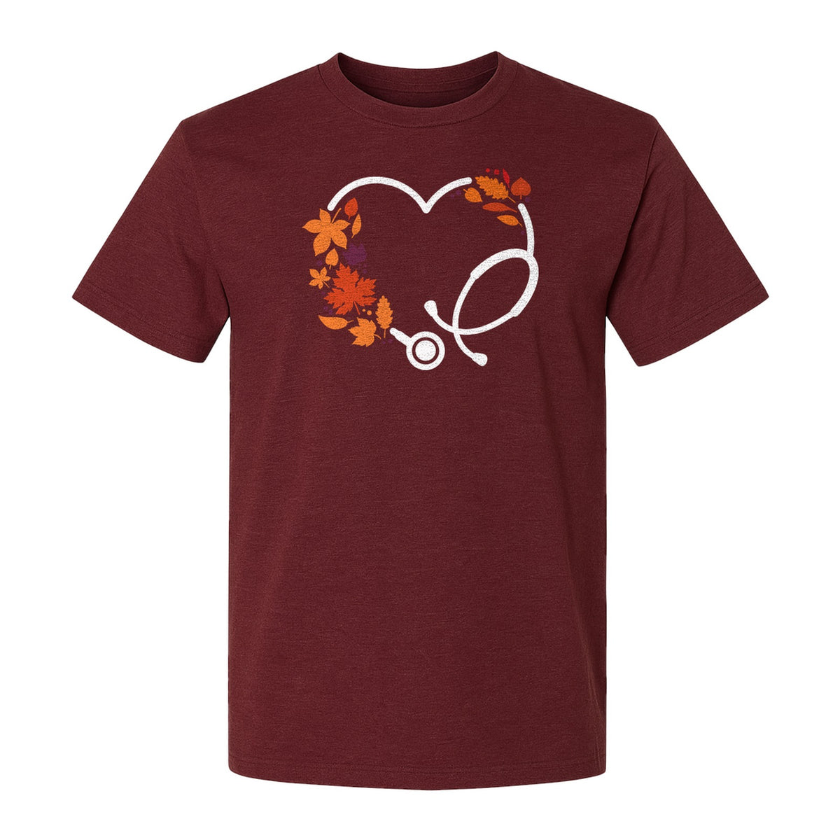 Nurse Fall T-Shirt, Autumn Leaf Heart Stethoscope Design for Healthcare Workers