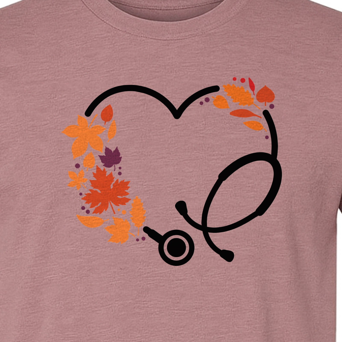 Nurse Fall T-Shirt, Autumn Leaf Heart Stethoscope Design for Healthcare Workers