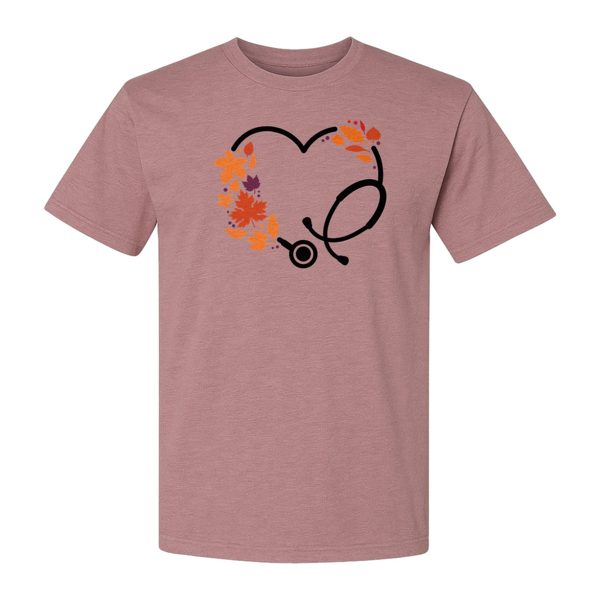 Nurse Fall T-Shirt, Autumn Leaf Heart Stethoscope Design for Healthcare Workers