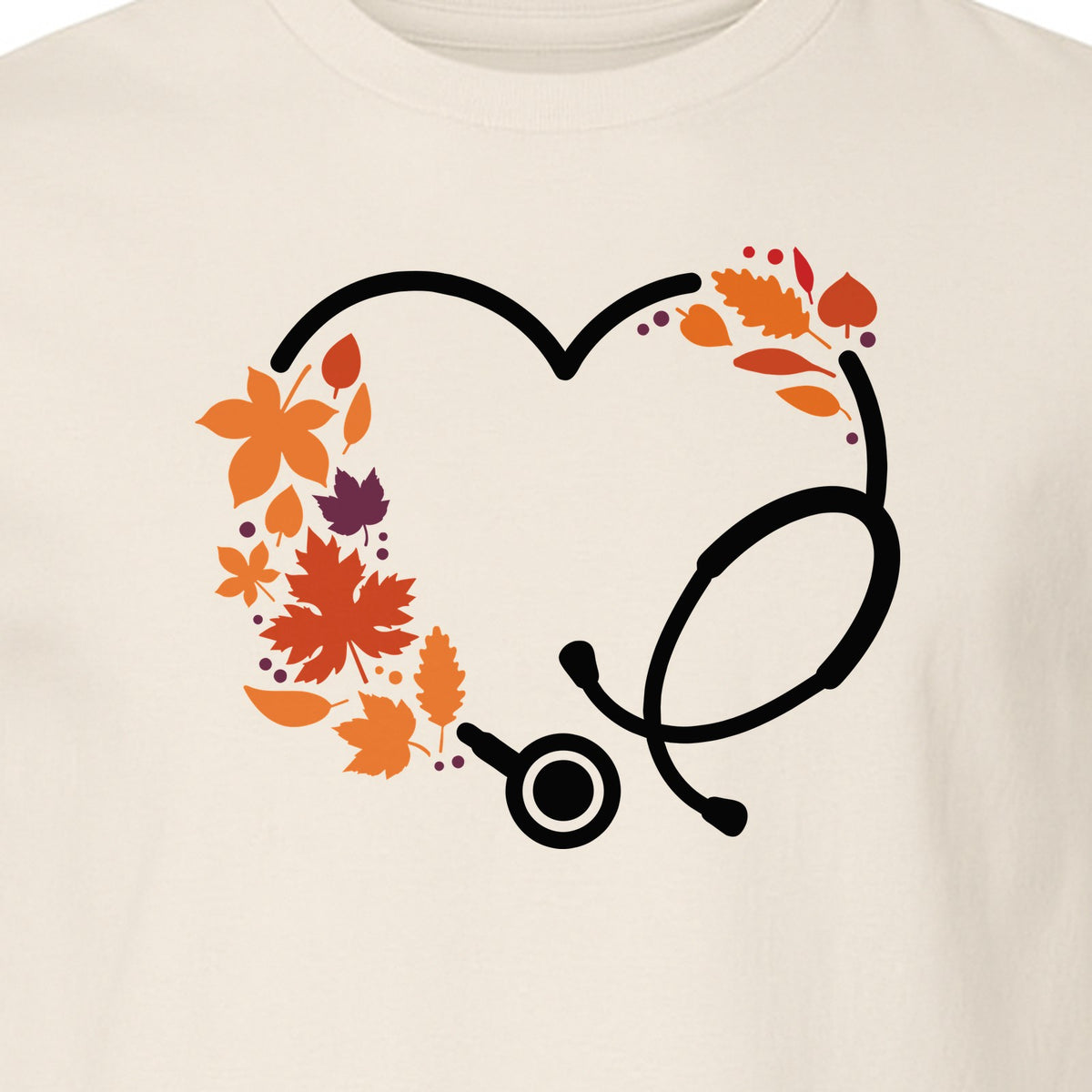 Nurse Fall T-Shirt, Autumn Leaf Heart Stethoscope Design for Healthcare Workers
