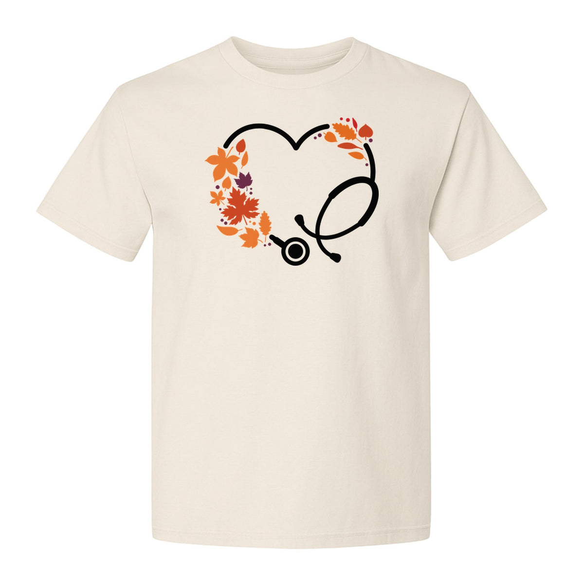 Nurse Fall T-Shirt, Autumn Leaf Heart Stethoscope Design for Healthcare Workers