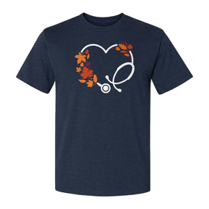 Nurse Fall T-Shirt, Autumn Leaf Heart Stethoscope Design for Healthcare Workers