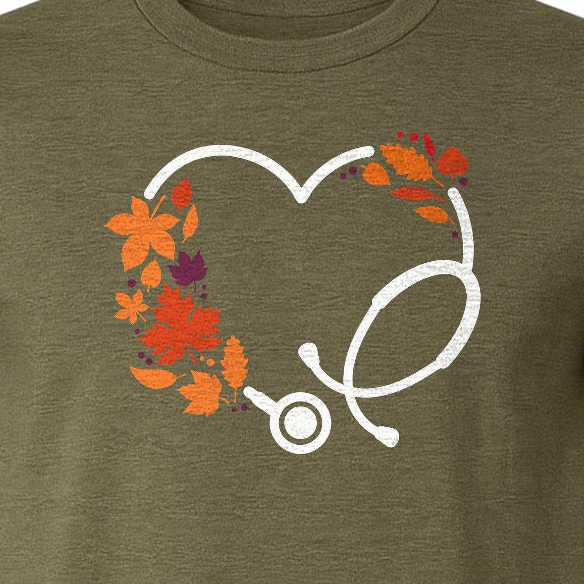 Nurse Fall T-Shirt, Autumn Leaf Heart Stethoscope Design for Healthcare Workers