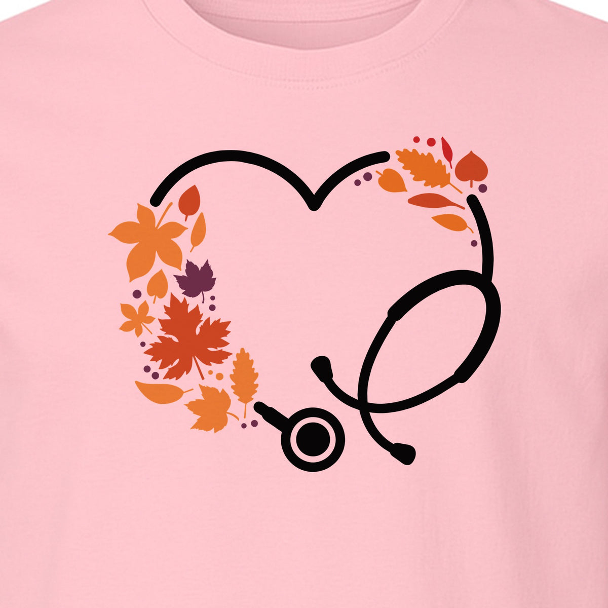 Nurse Fall T-Shirt, Autumn Leaf Heart Stethoscope Design for Healthcare Workers