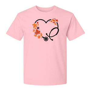Nurse Fall T-Shirt, Autumn Leaf Heart Stethoscope Design for Healthcare Workers