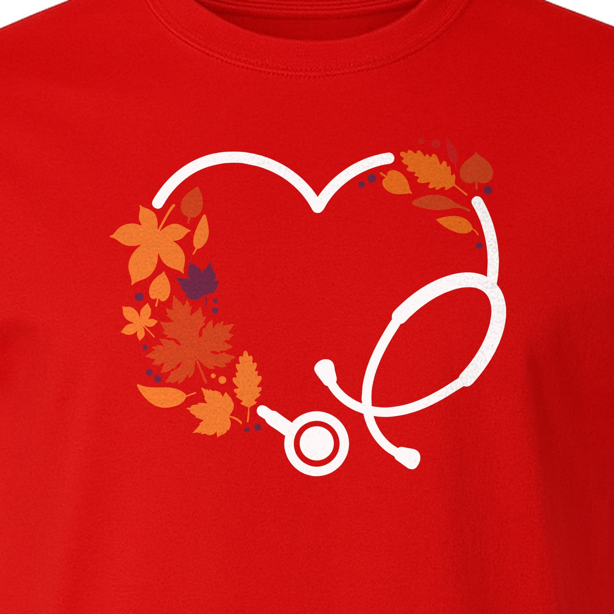 Nurse Fall T-Shirt, Autumn Leaf Heart Stethoscope Design for Healthcare Workers