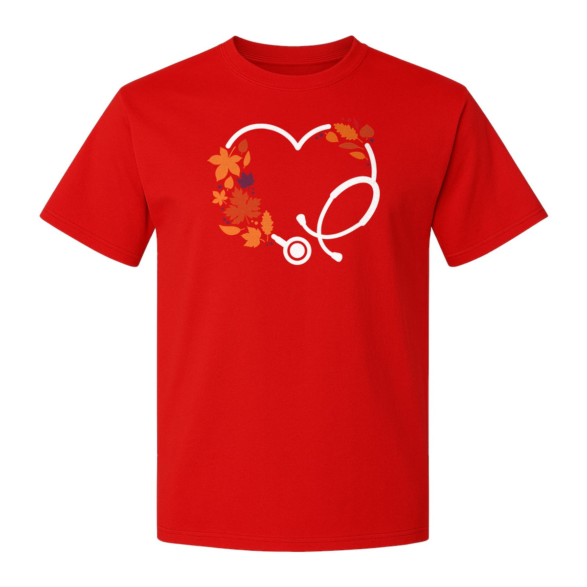 Nurse Fall T-Shirt, Autumn Leaf Heart Stethoscope Design for Healthcare Workers