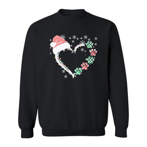 Christmas Dog Paw Heart Sweatshirt, Santa Hat and Light String Design for Pet Lovers