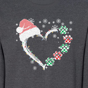 Christmas Dog Paw Heart Sweatshirt, Santa Hat and Light String Design for Pet Lovers