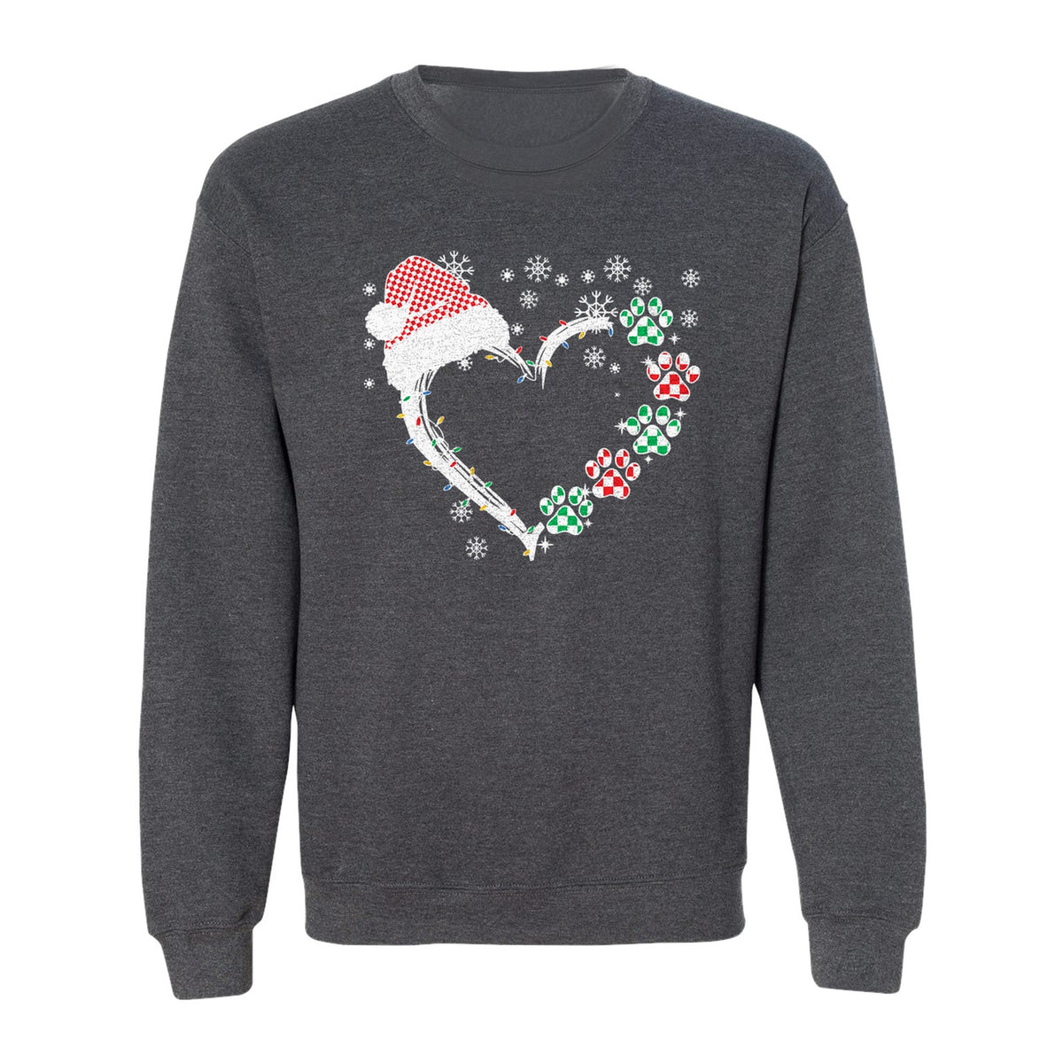 Christmas Dog Paw Heart Sweatshirt, Santa Hat and Light String Design for Pet Lovers