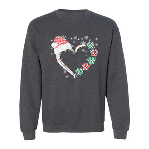 Christmas Dog Paw Heart Sweatshirt, Santa Hat and Light String Design for Pet Lovers