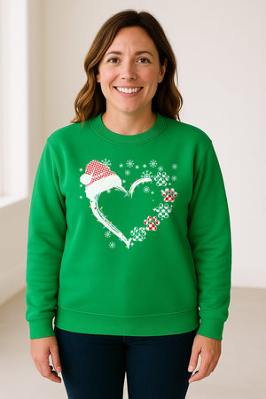 Christmas Dog Paw Heart Sweatshirt, Santa Hat and Light String Design for Pet Lovers