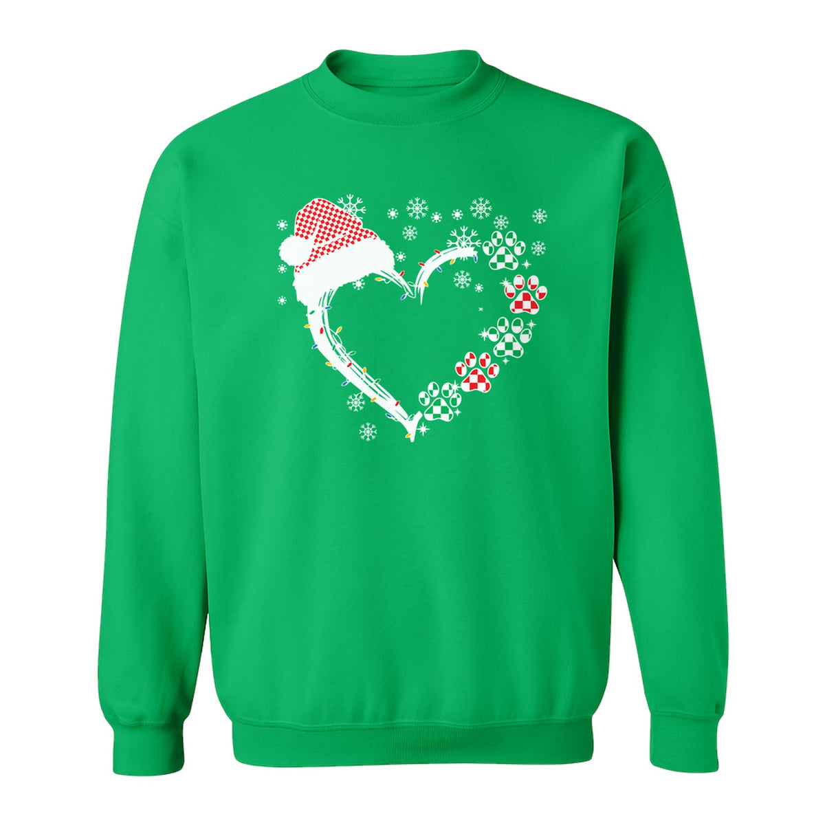 Christmas Dog Paw Heart Sweatshirt, Santa Hat and Light String Design for Pet Lovers