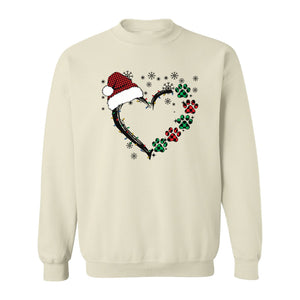 Christmas Dog Paw Heart Sweatshirt, Santa Hat and Light String Design for Pet Lovers