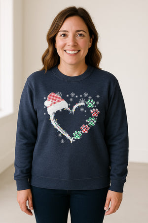 Christmas Dog Paw Heart Sweatshirt, Santa Hat and Light String Design for Pet Lovers