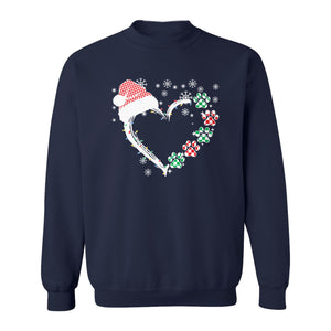 Christmas Dog Paw Heart Sweatshirt, Santa Hat and Light String Design for Pet Lovers