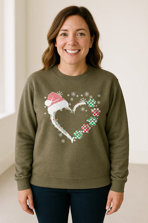 Christmas Dog Paw Heart Sweatshirt, Santa Hat and Light String Design for Pet Lovers
