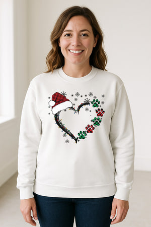 Christmas Dog Paw Heart Sweatshirt, Santa Hat and Light String Design for Pet Lovers