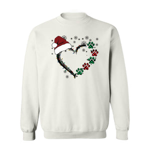 Christmas Dog Paw Heart Sweatshirt, Santa Hat and Light String Design for Pet Lovers