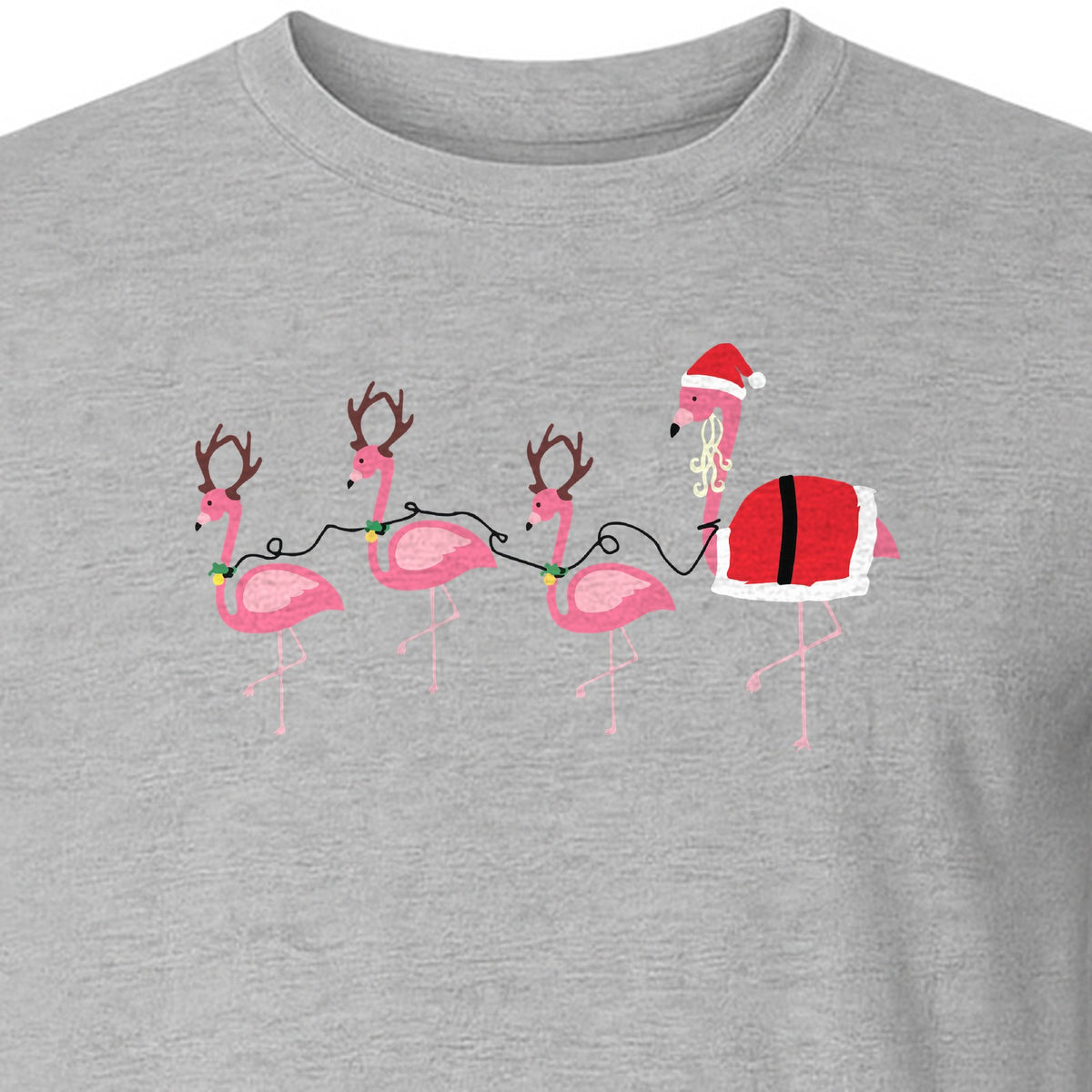 Flamingo Christmas T-Shirt, Santa Hat Tropical Holiday Party Design for Adults