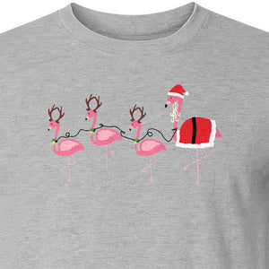 Flamingo Christmas T-Shirt, Santa Hat Tropical Holiday Party Design for Adults