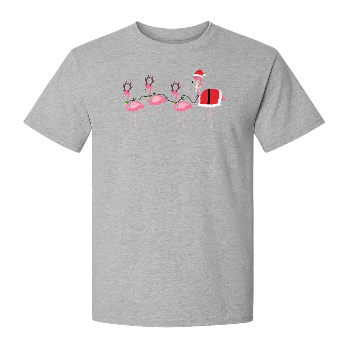 Flamingo Christmas T-Shirt, Santa Hat Tropical Holiday Party Design for Adults