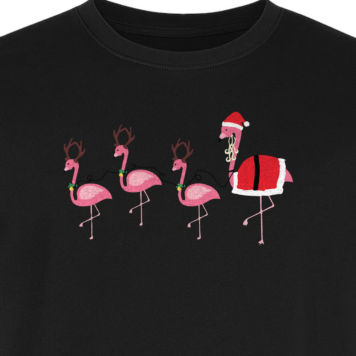 Flamingo Christmas T-Shirt, Santa Hat Tropical Holiday Party Design for Adults