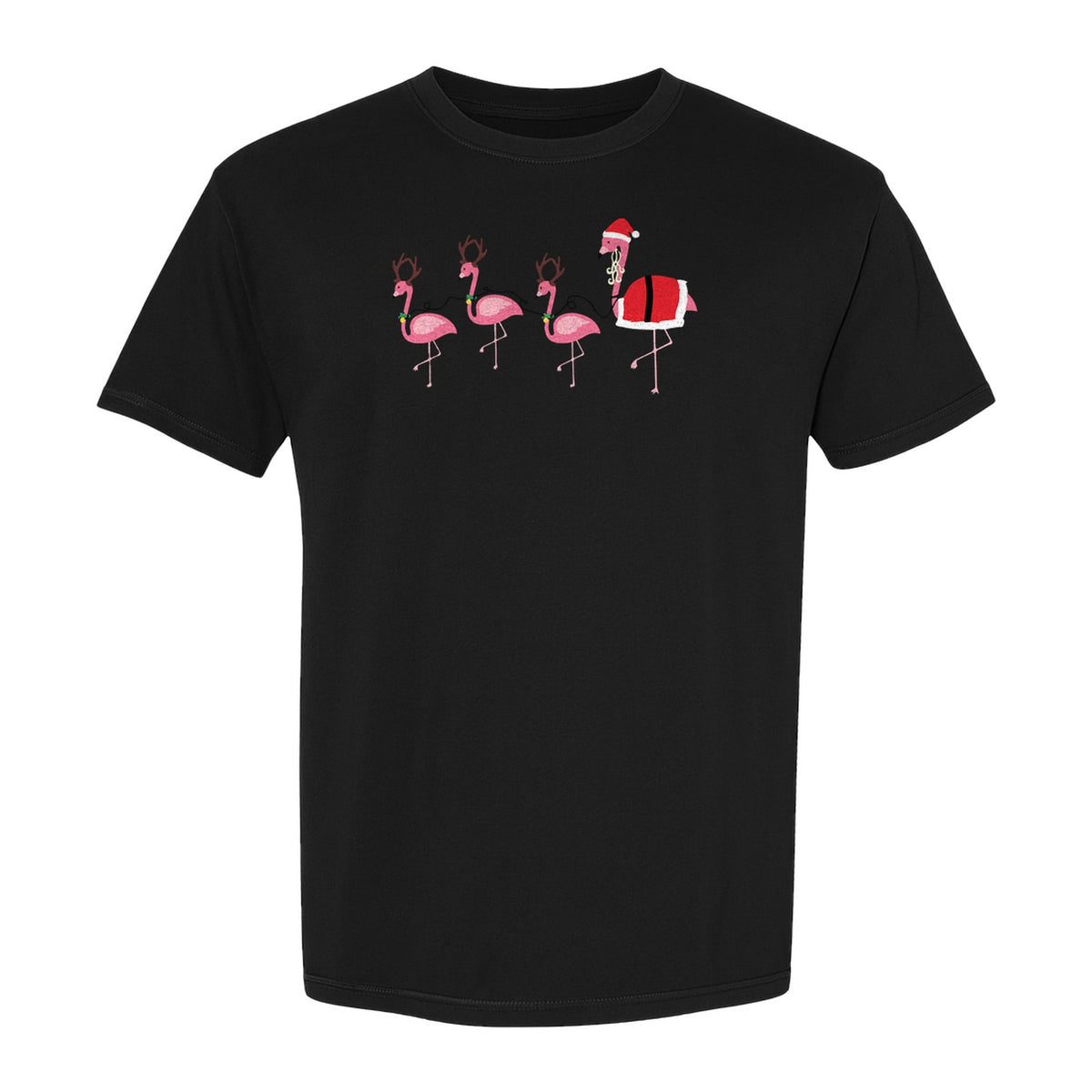 Flamingo Christmas T-Shirt, Santa Hat Tropical Holiday Party Design for Adults