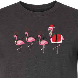 Flamingo Christmas T-Shirt, Santa Hat Tropical Holiday Party Design for Adults