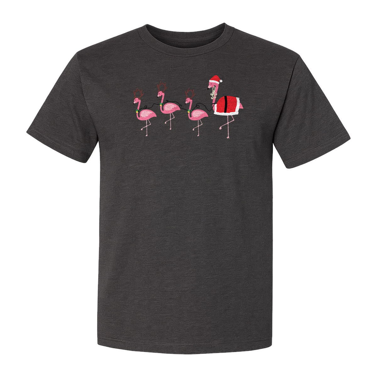 Flamingo Christmas T-Shirt, Santa Hat Tropical Holiday Party Design for Adults