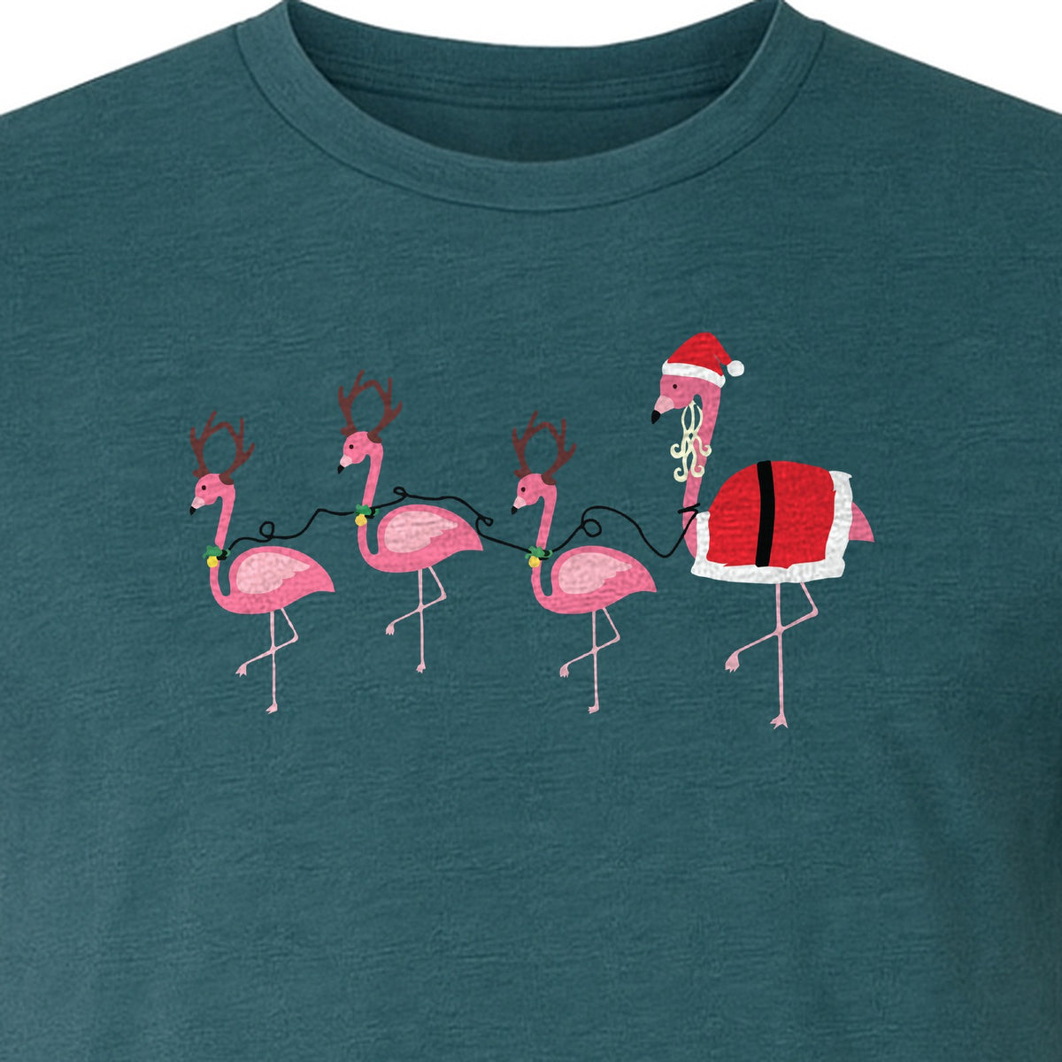 Flamingo Christmas T-Shirt, Santa Hat Tropical Holiday Party Design for Adults