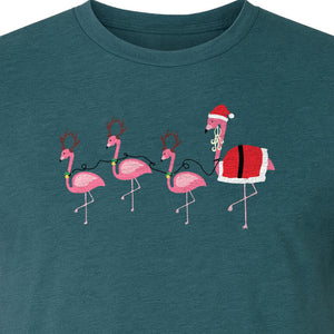 Flamingo Christmas T-Shirt, Santa Hat Tropical Holiday Party Design for Adults