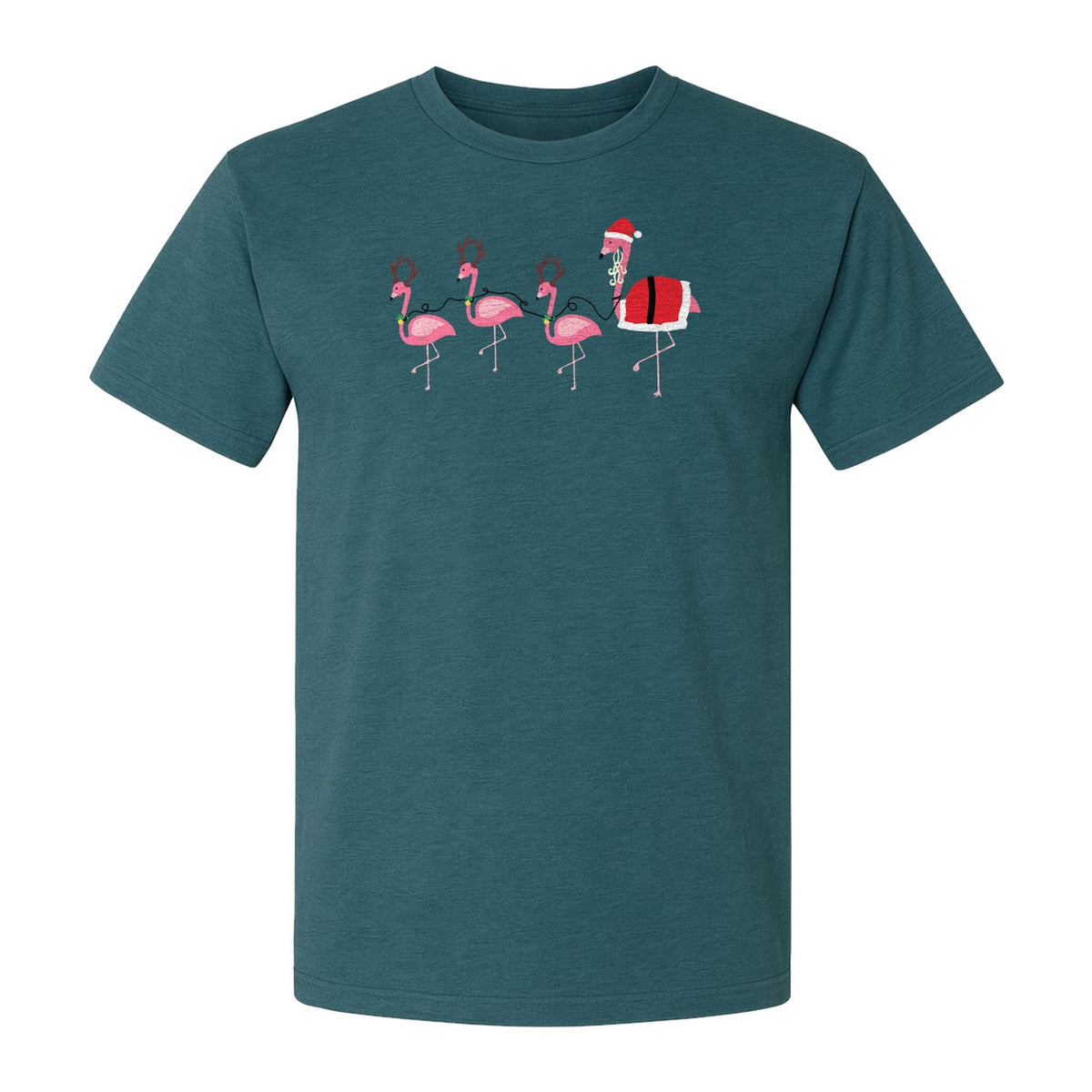 Flamingo Christmas T-Shirt, Santa Hat Tropical Holiday Party Design for Adults