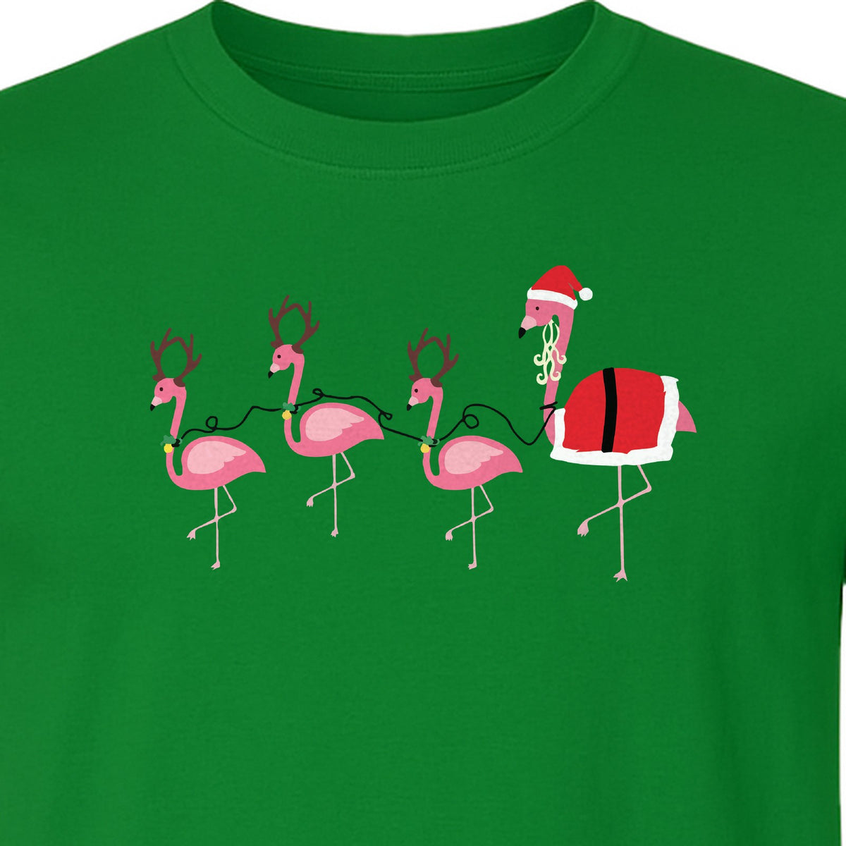 Flamingo Christmas T-Shirt, Santa Hat Tropical Holiday Party Design for Adults