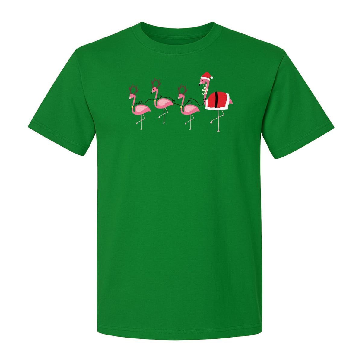 Flamingo Christmas T-Shirt, Santa Hat Tropical Holiday Party Design for Adults
