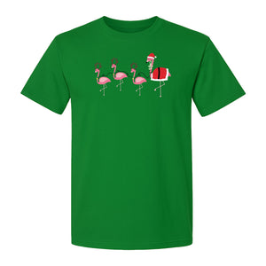 Flamingo Christmas T-Shirt, Santa Hat Tropical Holiday Party Design for Adults