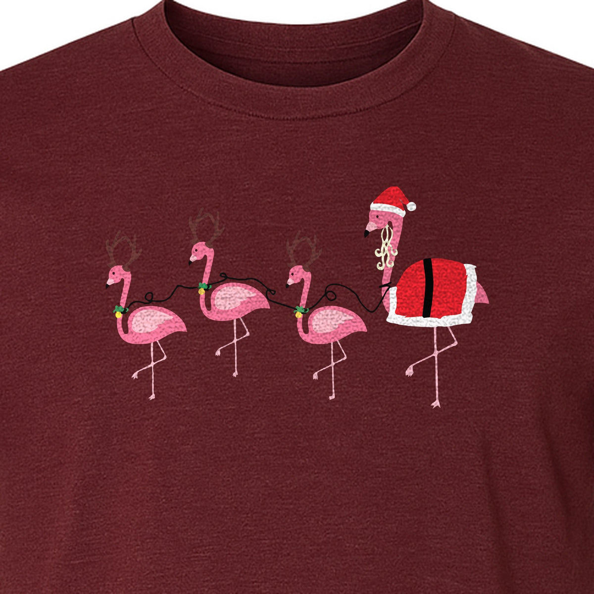 Flamingo Christmas T-Shirt, Santa Hat Tropical Holiday Party Design for Adults